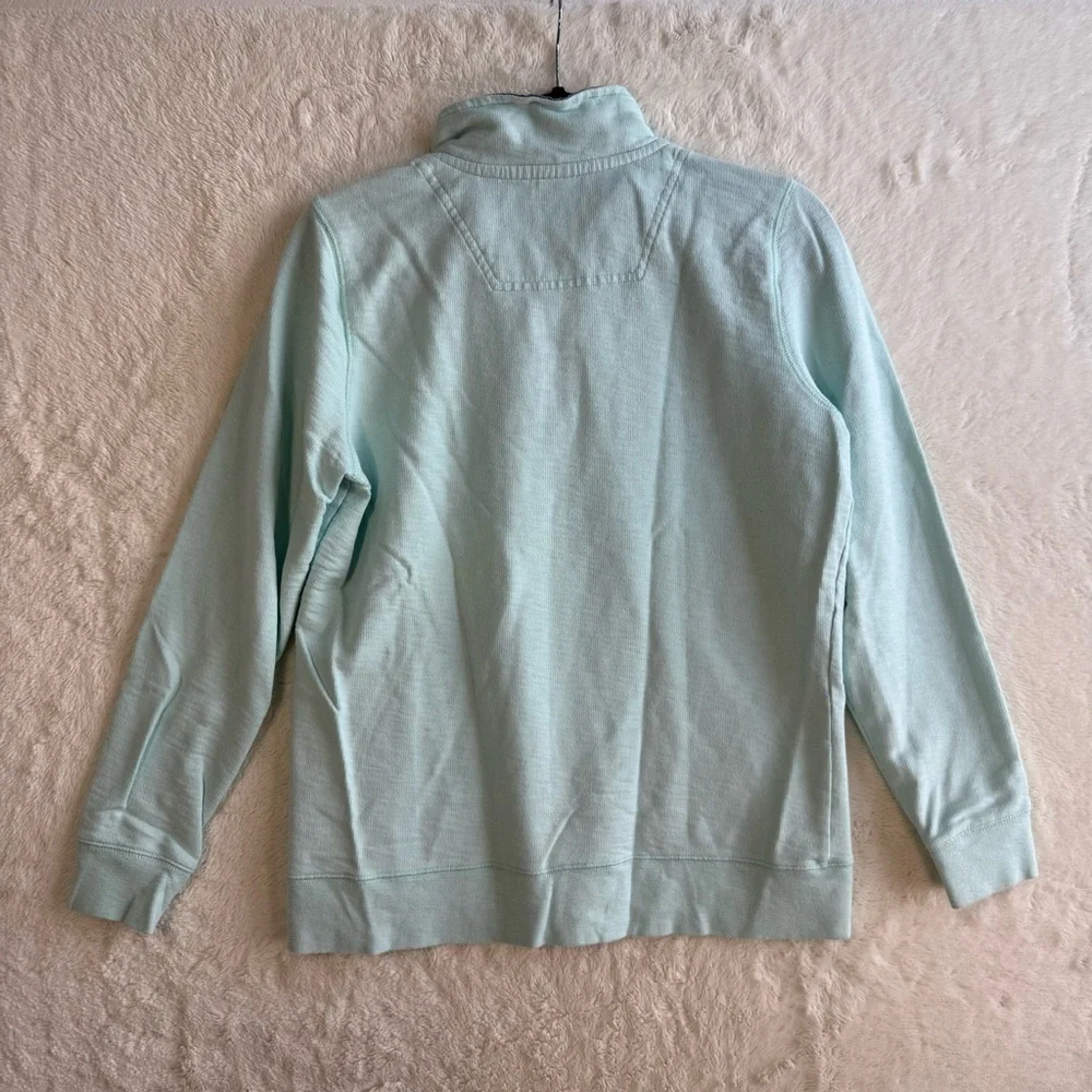 LL Bean Organic Cotton Quarter Zip Sweatshirt Women's Small Blue Nautical Travel - Picture 5 of 8